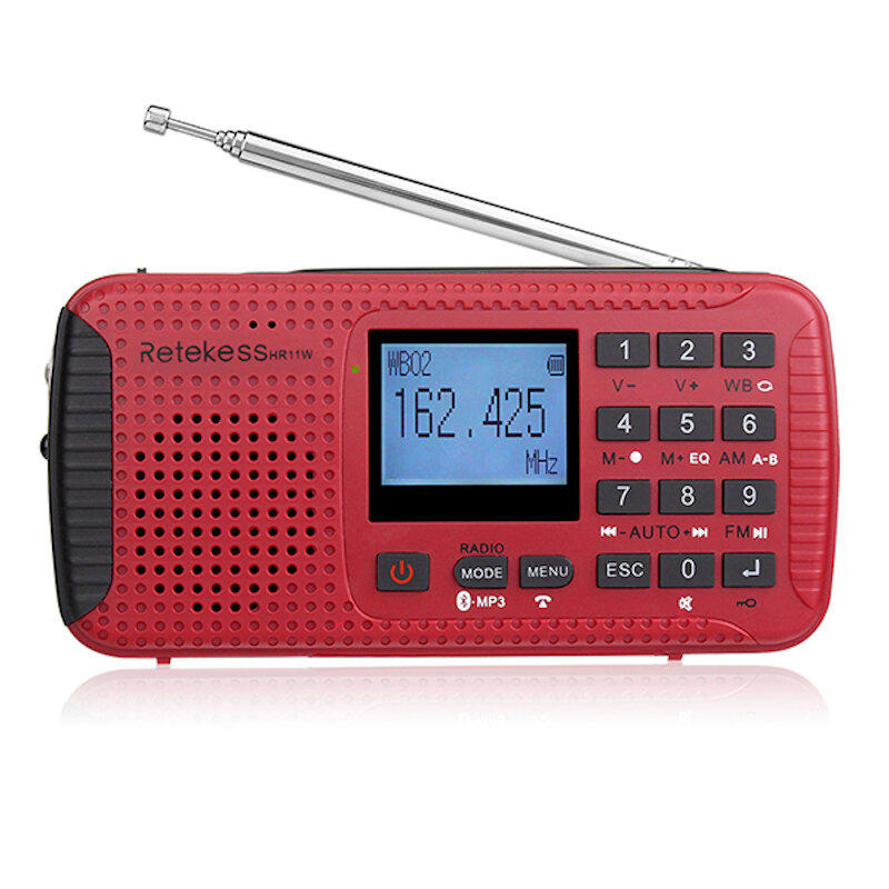 RETEKESS HR11W NOAA Weather FM AM Radio Manivela de emergencia SOS Solar Receptor con reproductor de MP3 bluetooth Graba