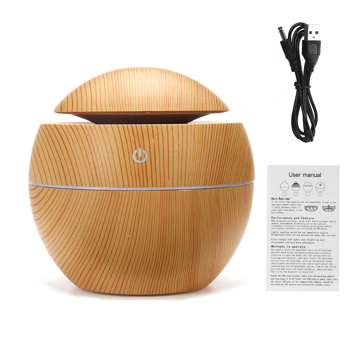 USB LED Colorful Humidificador de aire ultrasónico ligero Aroma de grano de madera Essential Oil Difusor para Office Hom