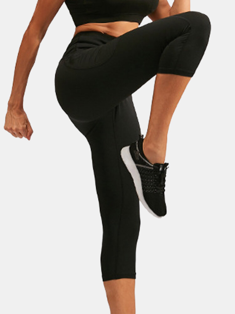 Deporte que absorbe la humedad de color sólido para mujer Yoga Cintura alta Pantalones