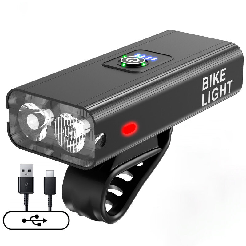 XANES® Z-02A 2xT6 1200LM Luz de bicicleta USB Energía recargable Pantalla Ultraligero 6 modos Impermeable MTB Delantero