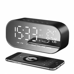 YAususi S2 Altavoz de Graves Bluetooth de Dobles Unidades inalámbrico Reloj de Pantalla LED de Espejo FM Radio