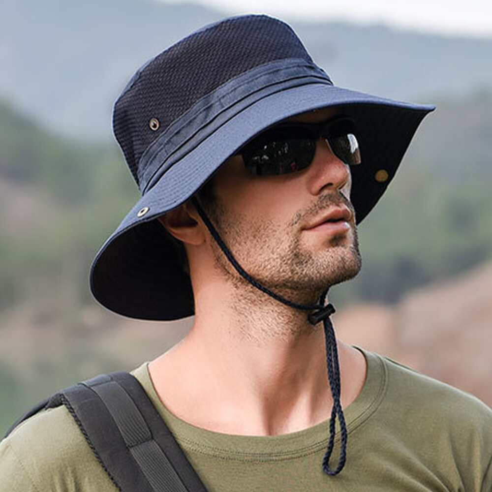 Cubo respirable plegable para hombre Sombrero con cuerda al aire libre pesca Sombrero Gorras de sombrilla para escalar