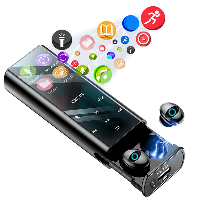 QCR Q1 Pro TWS Bluetooth inalámbrico Auricular Auriculares con reproductor de MP3 6000mAh Banco de energía 4 pulgadas LE