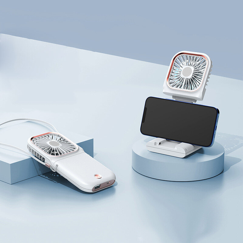 Mini ventilador USB colgante Cuello Ventilador eléctrico 3 velocidades de escritorio Soporte para teléfono móvil plegabl