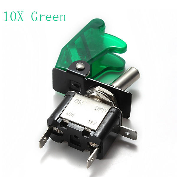 10x cubierta del coche verde LED spst palanca de control del interruptor basculante 12v 20a 
