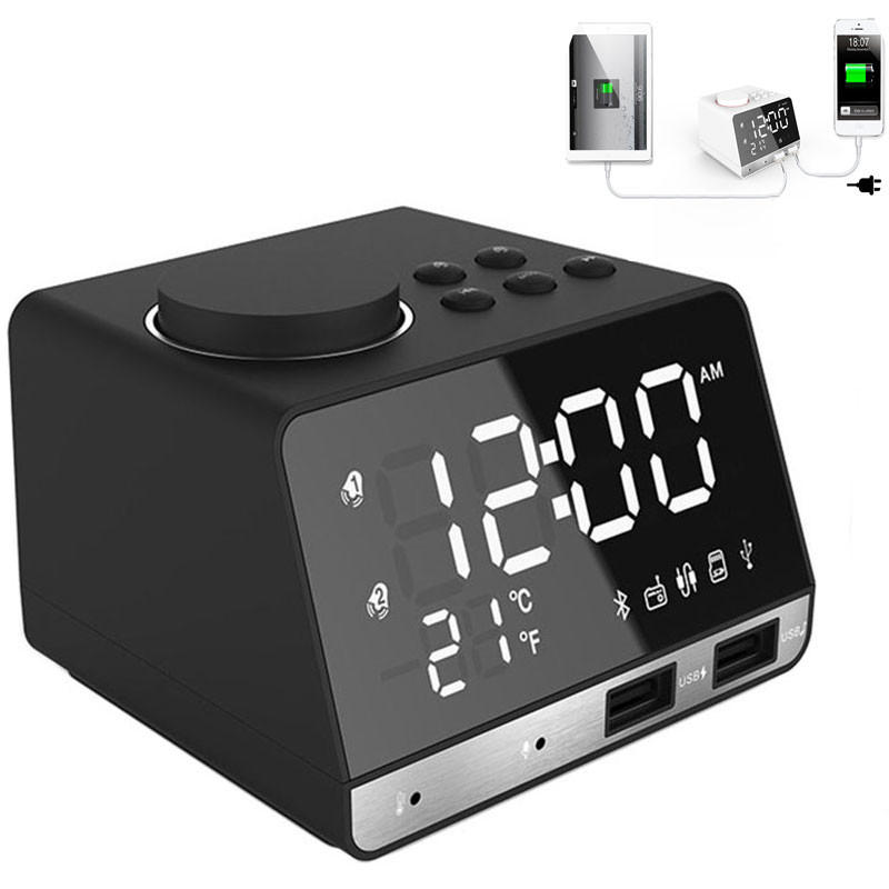 MOZUO K11 Bluetooth Alarma de altavoz Reloj Carga USB para teléfono FM portátil Radio Subwoofer