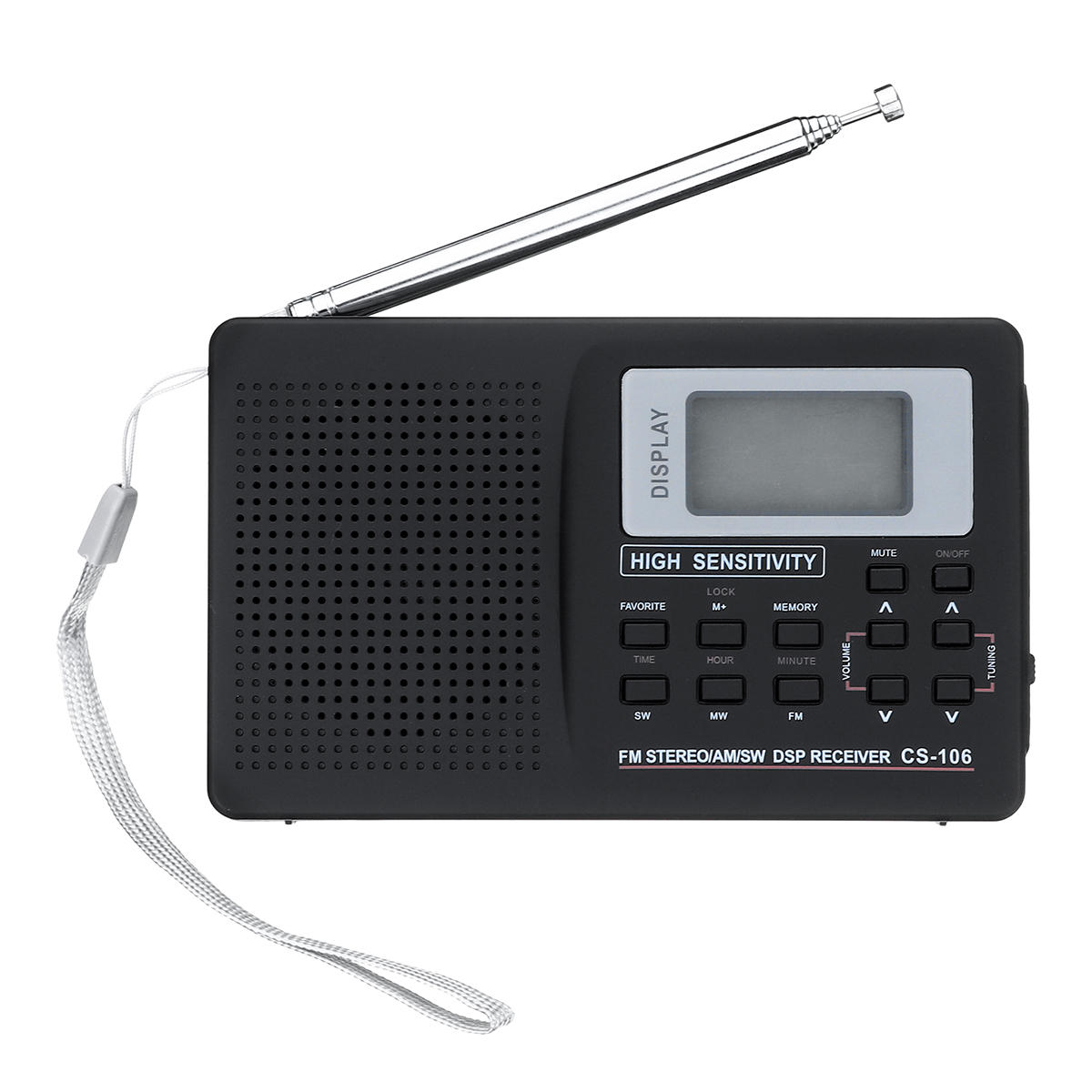 Portátil Digital Completo Banda AM FM SW MW LW Radio Receptor Alarma Reloj