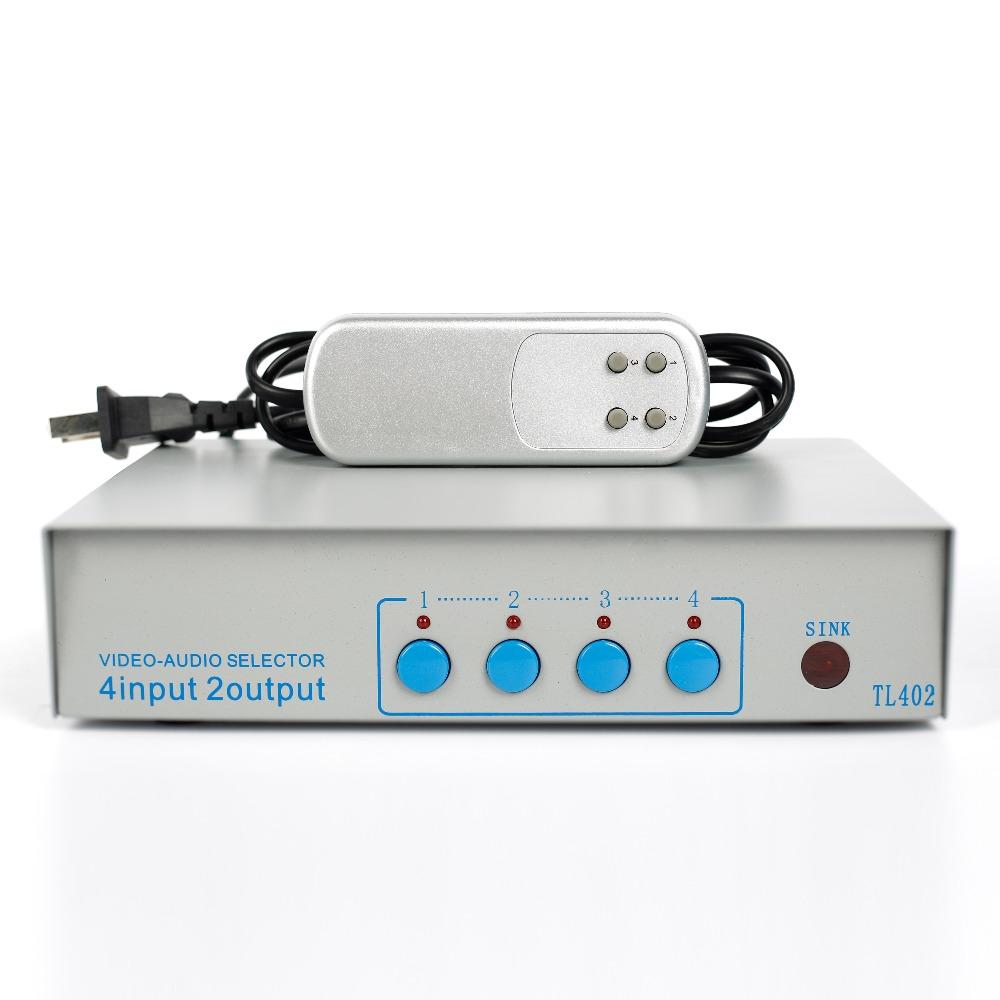 Selector de audio y video con TV Control remoto Selector de convertidor de salida de 4 vías de entrada de 2 vías