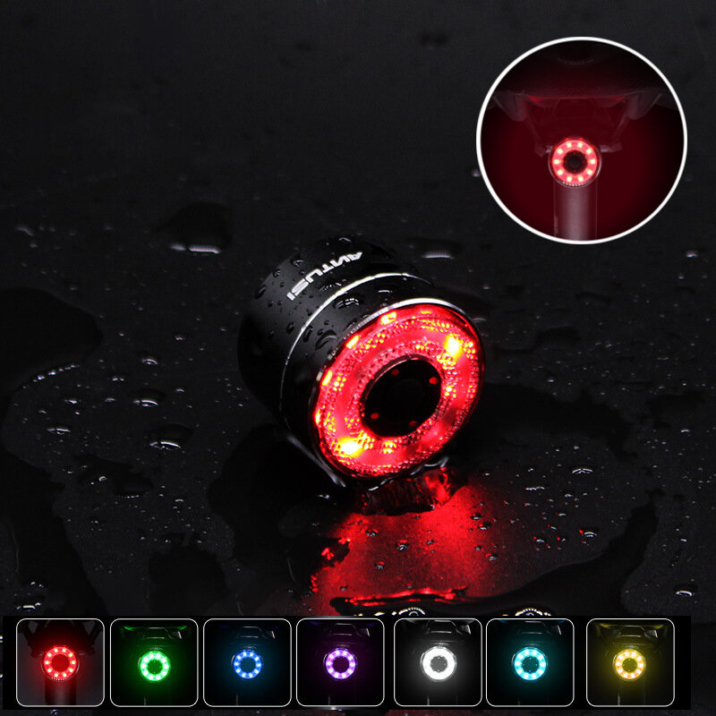 ANTUSI Q1 Colorful Luz trasera de bicicleta USB recargable 5 modos IPX6 Impermeable LED Advertencia de bicicleta nocturn