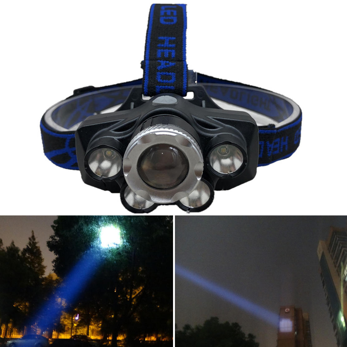 XANES® GD-11 2700LM 5XT6 Faro blanco azul cámping Ciclismo Caza Linterna de emergencia Linterna con zoom 18650 USB recar