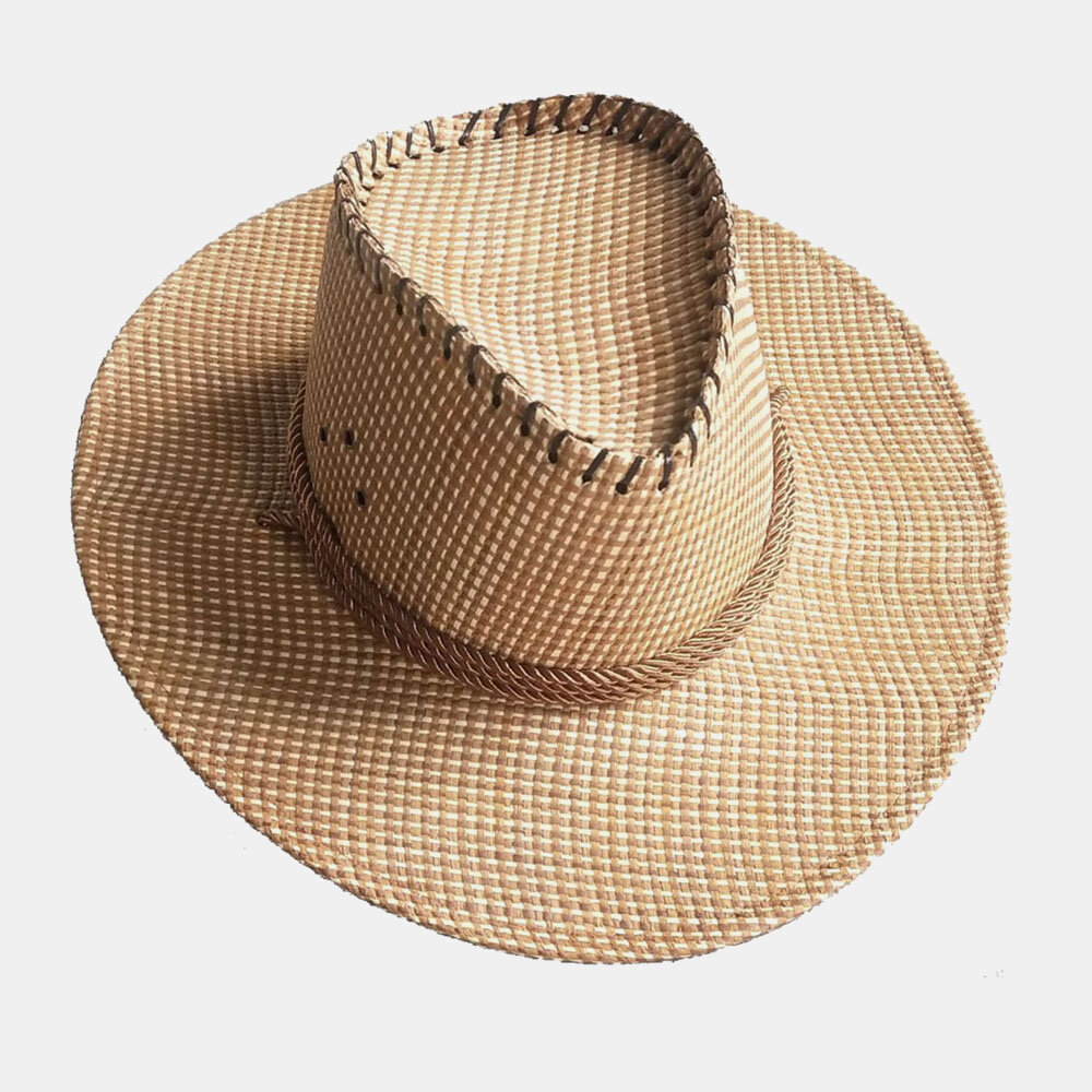 Paja de malla de color sólido para hombre Sombrero Cubo de moda con cordón Sombrero