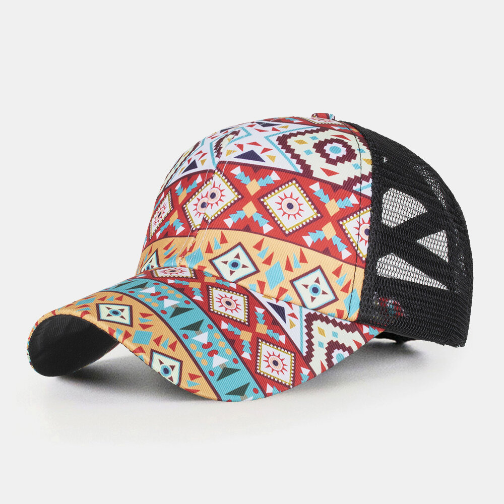 Unisex de malla elástica cruzada moda geométrica impresa sombrilla de béisbol transpirable Sombrero