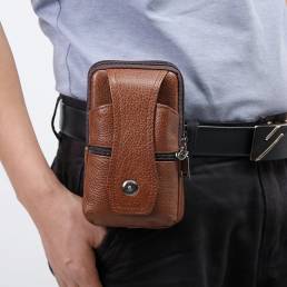 Hombres Piel Genuina Business Multi-carry 6.3 Inch Teléfono Bolsa Cintura Bolsa