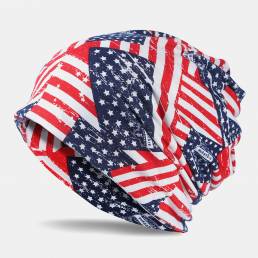 Algodón unisex con estampado de bandera americana Patrón de doble uso Cuello Gorro sin ala con pañuelo de protección