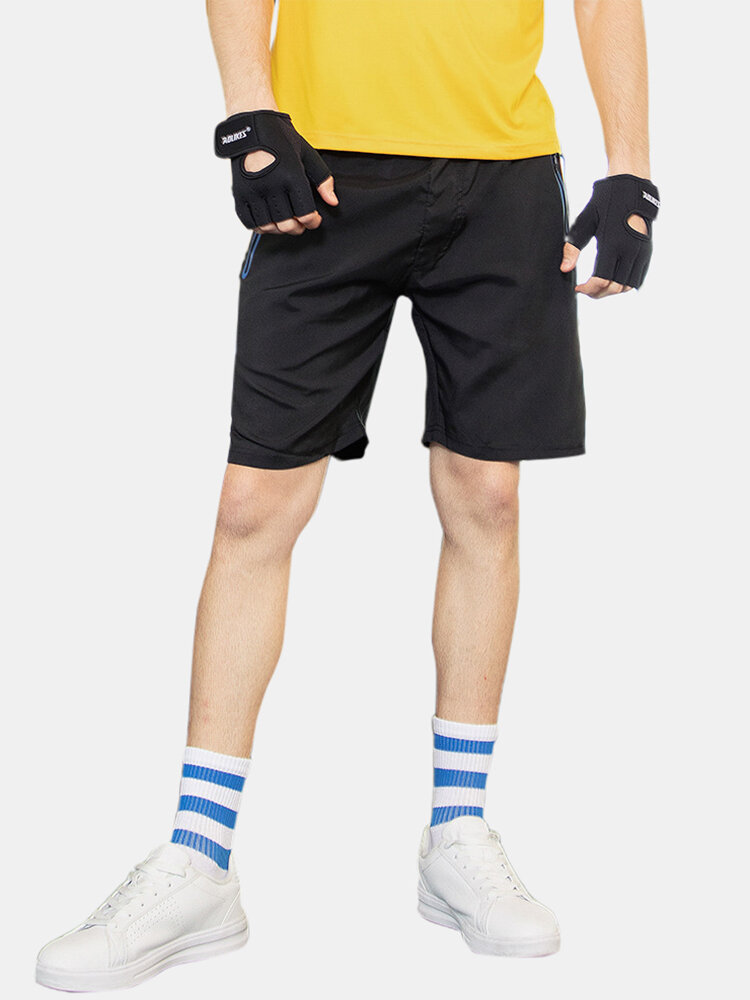 Pantalones cortos deportivos con bolsillos con cremallera de contraste de color de contraste de secado rápido transpirab