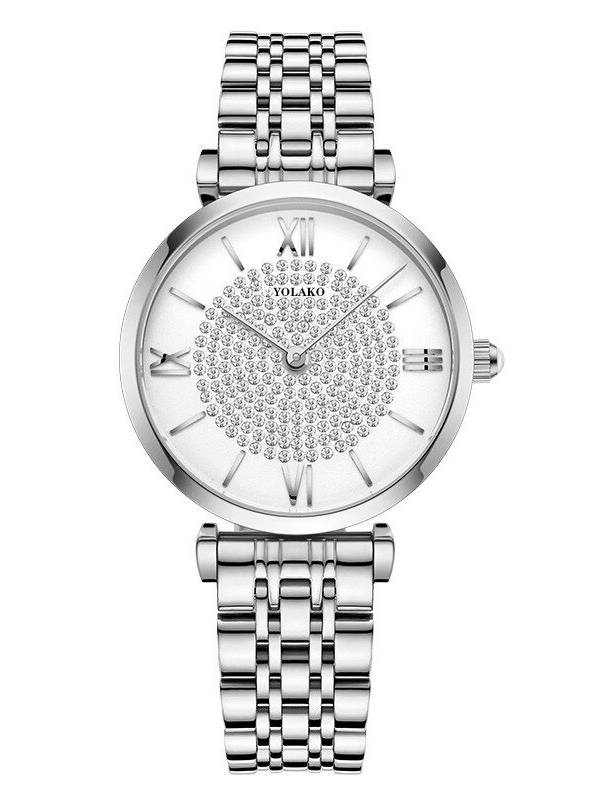A0566 Trendy Elegant Mujer Relojes Aleación completa Números romanos Rhinestones Mount Dial Relojes de cuarzo