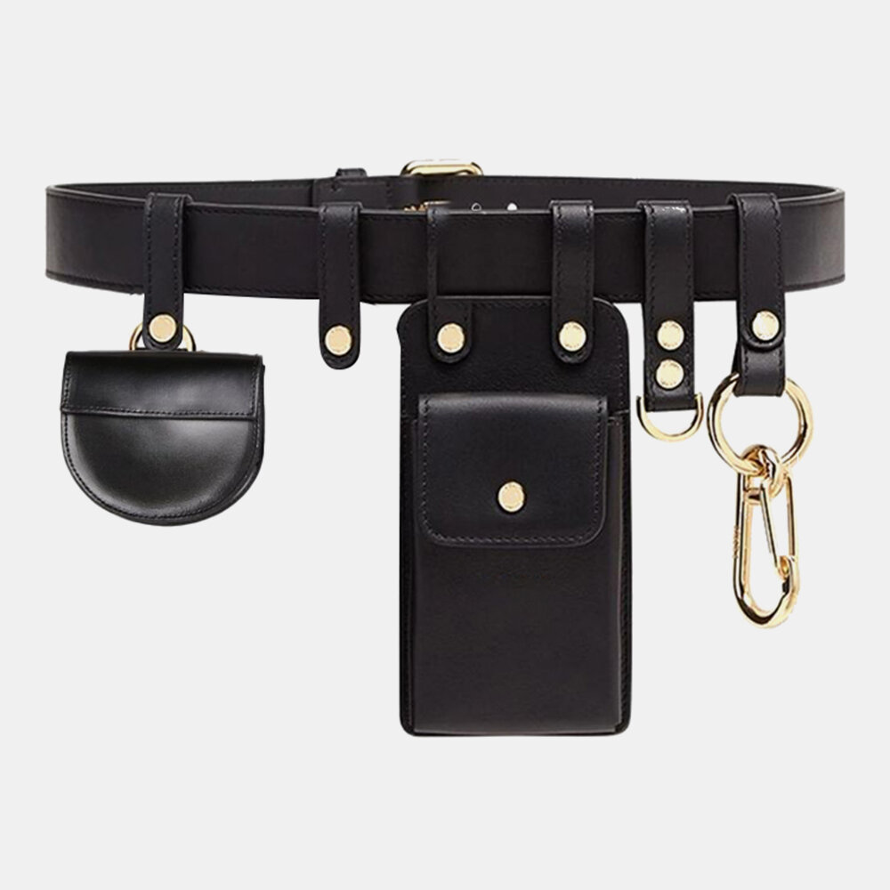 Cintura extraíble multifunción de cuero PU para hombre Bolsa Cinturón Llavero Bolsillo con clip para teléfono Bolsa