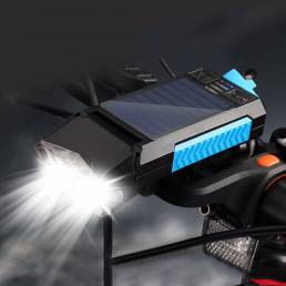 XANES® 5-en-1 Solar Faro de bicicleta 2000mAh 400LM 4 modos Delantero de bicicleta Lámpara Cuerno de 130dB Banco de ener