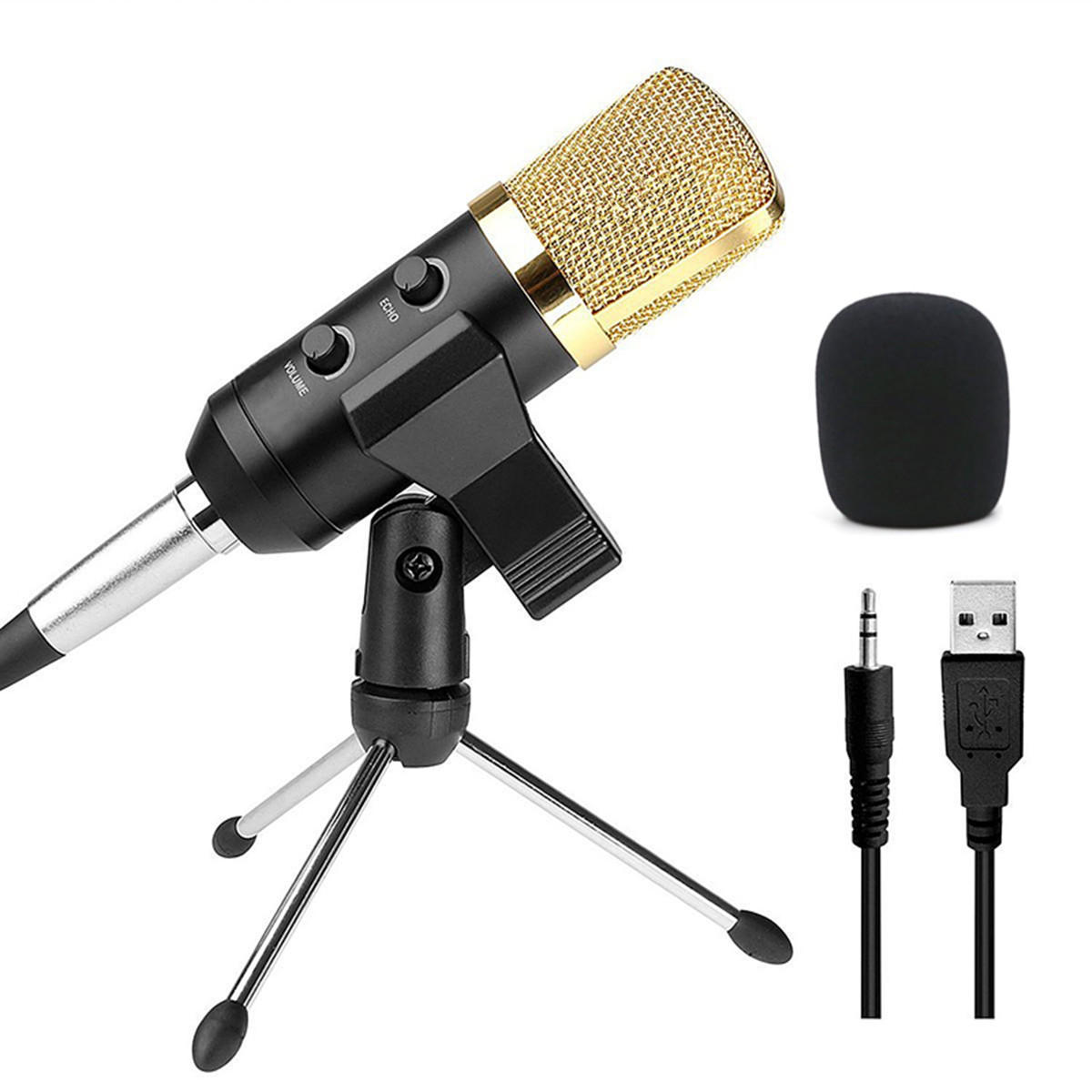 Audio Condensador USB dinámico Grabación de sonido Vocal Micrófono Mic con soporte de montaje