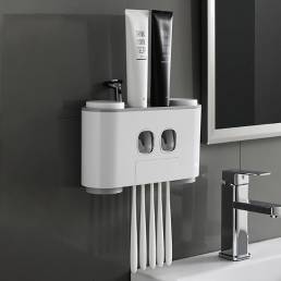 Ecoco Cuarto de baño Dispensador automático de pasta de dientes Exprimidor de pasta de dientes Soporte para cepillo de d