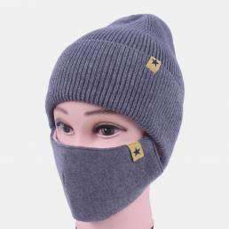 Unisex lana 2PCS Invierno al aire libre Warm Cuello Protección facial de punto Sombrero Beanie Mascara