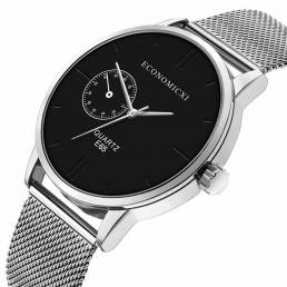 ECONOMICXI E65 Estilo casual Ultra delgado Reloj de pulsera para hombre Malla de acero Banda Relojes de cuarzo