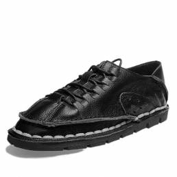 Zapatos planos de plataforma casual usable cómodos de cuero cosidos a mano para hombres