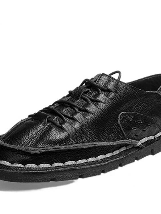 Zapatos planos de plataforma casual usable cómodos de cuero cosidos a mano para hombres