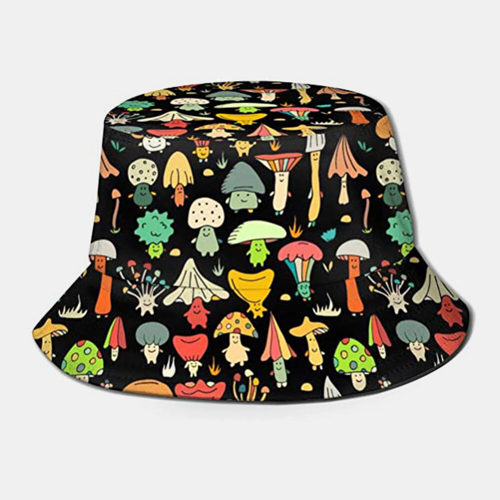 Collrown Unisex Colorful Dibujos animados Mushroom Patrón Estampado informal Soft al aire libre Cubo de viaje Sombrero