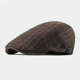 Los hombres sintieron la tela escocesa del estilo británico Patrón Moda informal Adelante cálido Sombrero Boina Sombrero