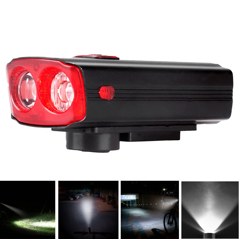 XANES® 5 modos 2 * T6 LED Faros de bicicleta con carga USB 6-Bocinas Sonidos Impermeable Luz delantera de bicicleta para