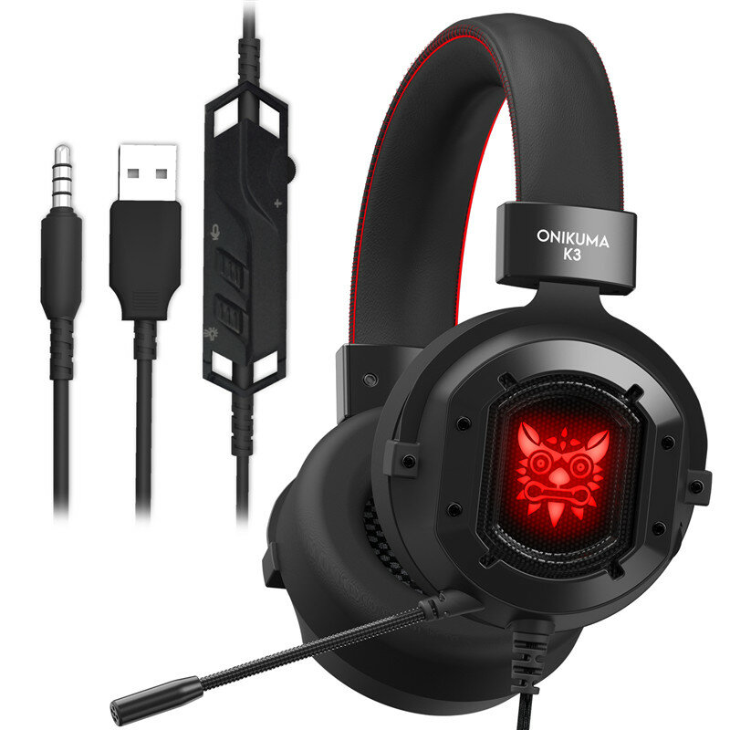 ONIKUMA K3 Gaming Headphone RGB Light Auriculares con cable con cancelación de ruido para PS4 Ordenador PC Mac Portátil