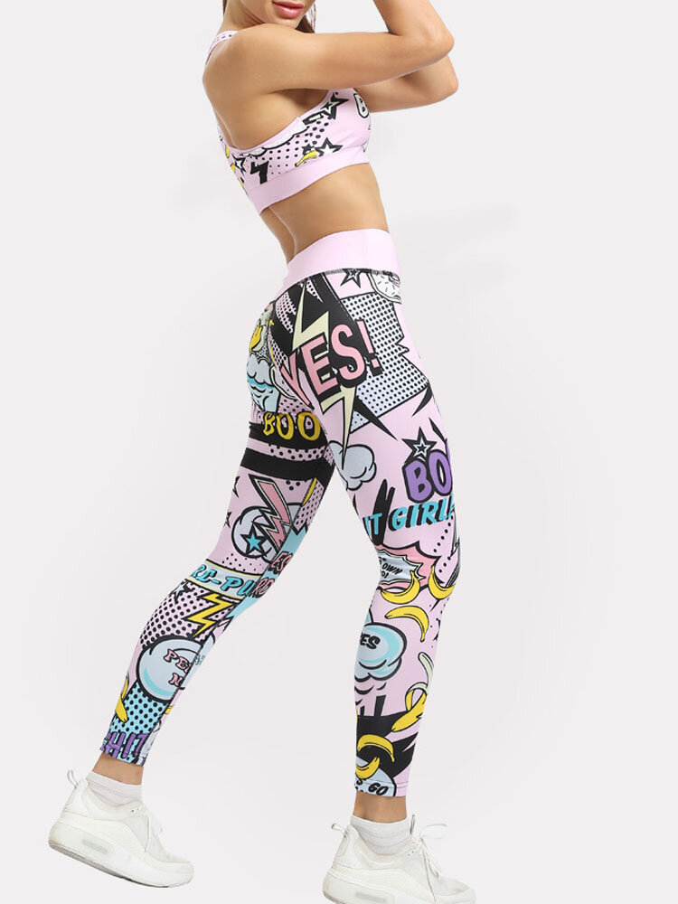 Mujeres Casual Fuit Letter Print Yoga de cintura alta Pantalones Sport Bra Conjuntos de dos piezas