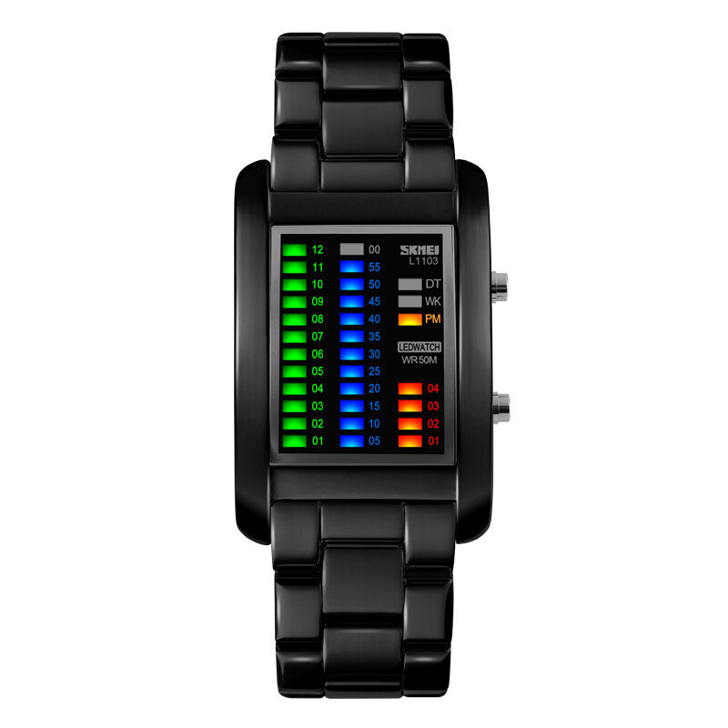 SKMEI 1103 Business Style LED Pantalla Reloj de pulsera Acero Banda Reloj digital de estilo creativo