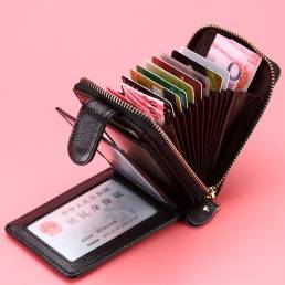 Hombres Mujer Multi-bolsillo Multifunción Piel Genuina Portatarjetas con cremallera billetera