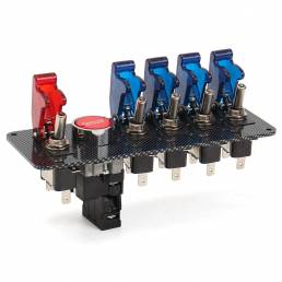 Panel de interruptor de encendido 12V Racing Coche con 4 botones azules + 1 rojos LED del interruptor de palanca