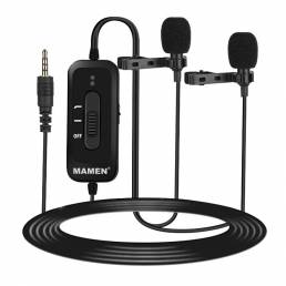 MAMEN KM-D2 Pro Micrófono con cable Clip-on Lavalier Micrófono Reducción de ruido Micrófonos duales omnidireccionales pa