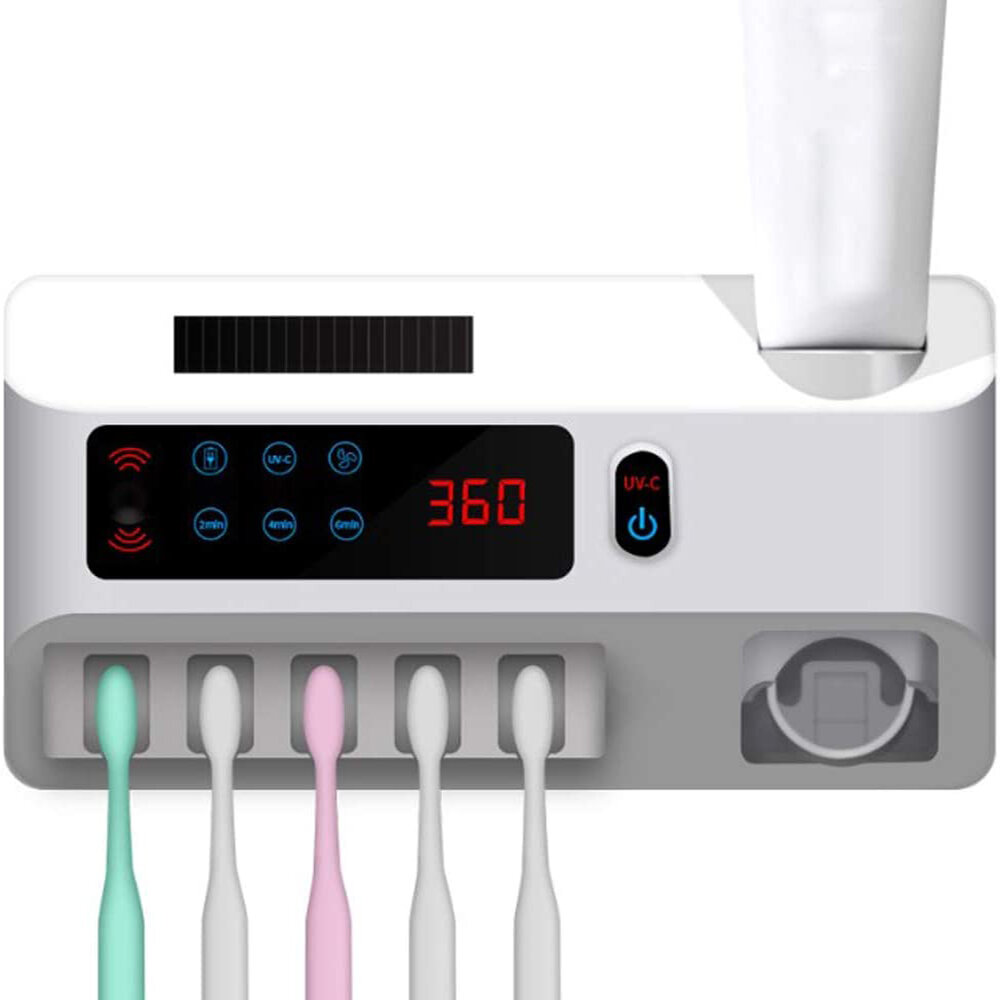 3 en 1 Esterilizador de pared UV Soporte para cepillo de dientes Cepillo de dientes con carga USB Organizador Dispensado