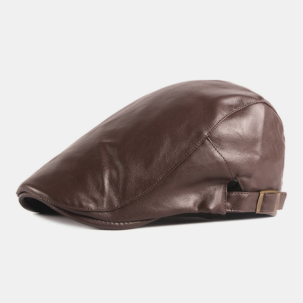 Hombre Faux Leather Retro Classical Color Forward Sombrero Boina Sombrero Plano Sombrero