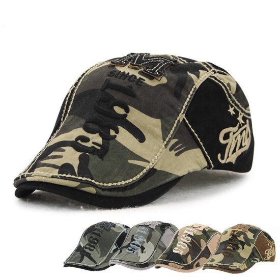 Unisex algodón camuflaje boina sombrero hebilla ajustable niño de papel militar cabbie Golf caballero