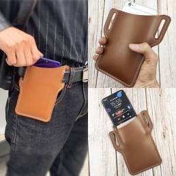 Teléfono de cuero sintético de color sólido para hombres Bolsa Retro fácil de llevar cintura Bolsa EDC Cinturón Bolsa co