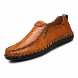 Hombres cosidos a mano Sfot cuero suela antideslizante cómodos zapatos de conducción casuales sin cordones