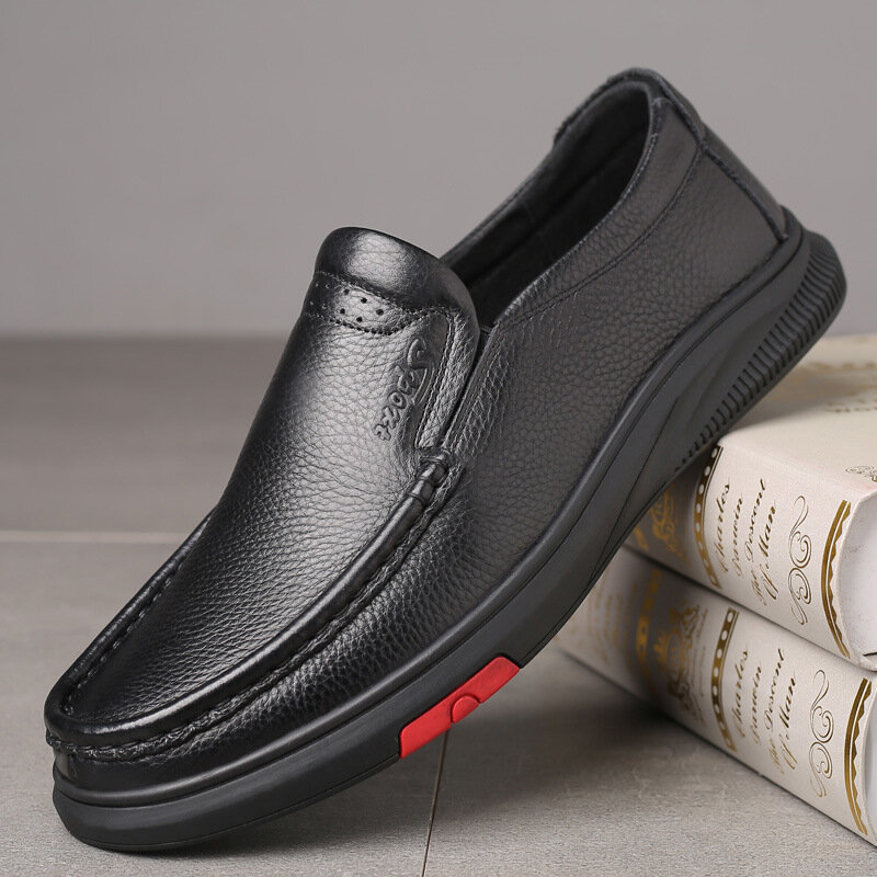 Zapatos de cuero casual de negocios con punta redonda para hombre Classic