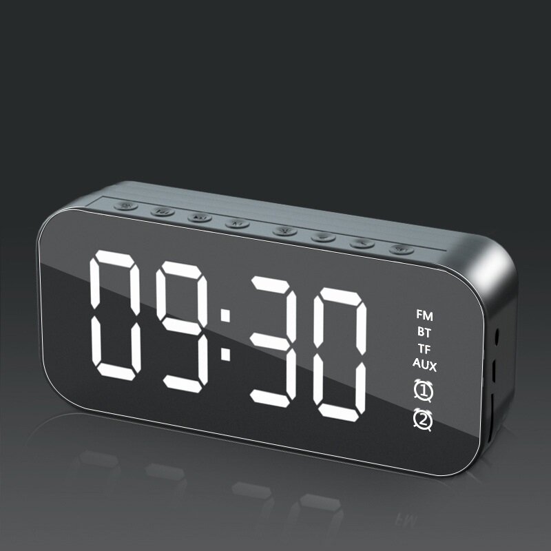 Bakeey Altavoz bluetooth inalámbrico Mini LED Alarma doble Reloj FM Radio Tarjeta TF Barra de sonido AUX Subwoofer