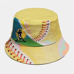 Escena deportiva retro de algodón unisex Patrón Cubo de sombrilla de moda Sombrero