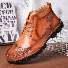 Zapato con especias de cuero genuino Costuras a mano de gran tamaño Soft Suela Casual Tobillo Botas