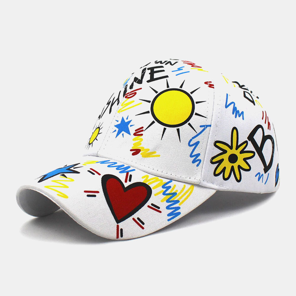 Algodón unisex Graffiti Sun Letters Patrón Gorras de béisbol con sombrilla de moda de impresión