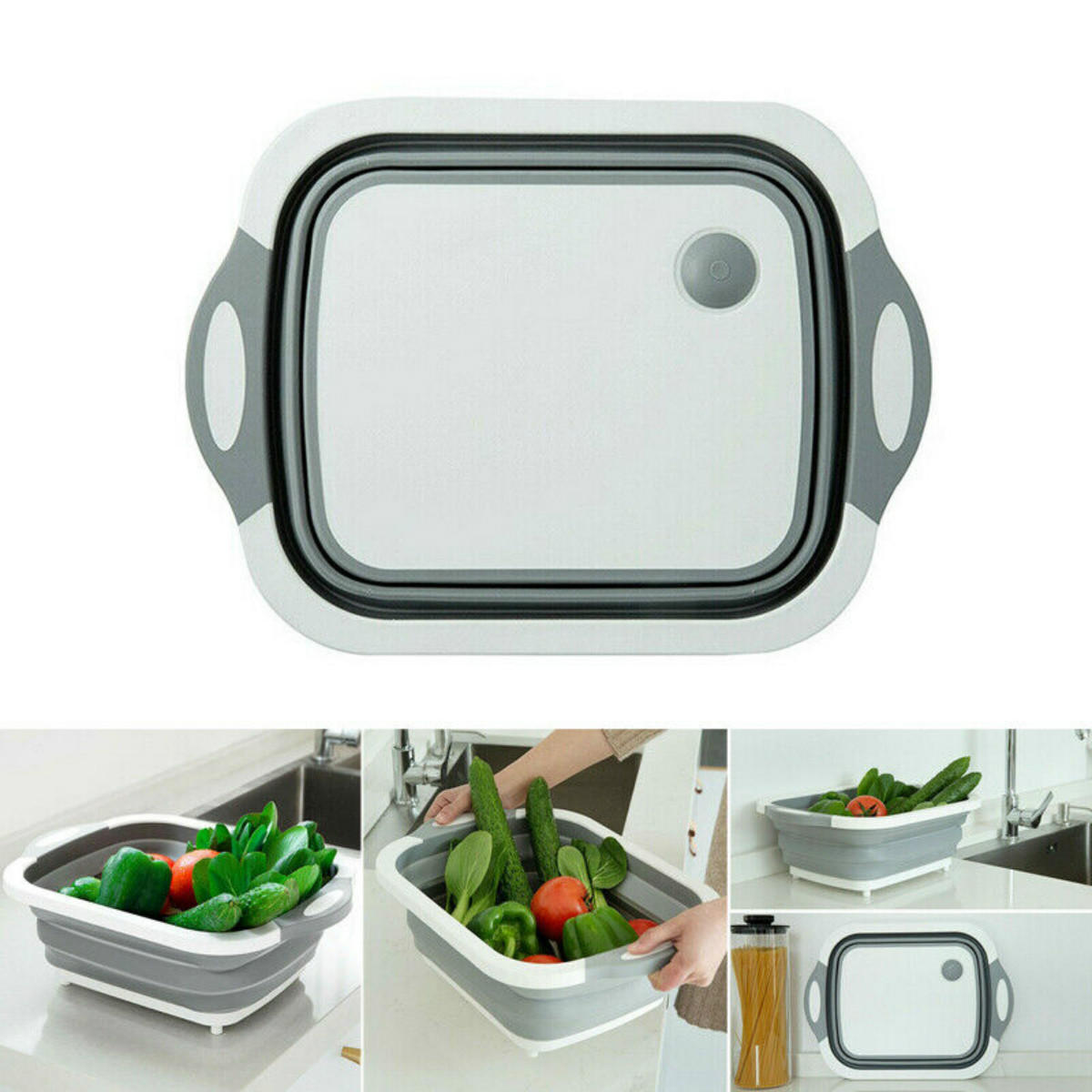 4 en 1 Plegable Multifuncional Board herramienta Fruta de verduras Cesta de almacenamiento de drenaje