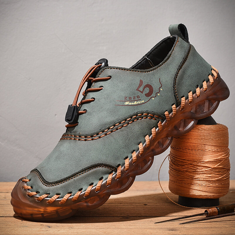 Hombre Soft Zapatos casuales de cuero de microfibra con costura a mano transpirable