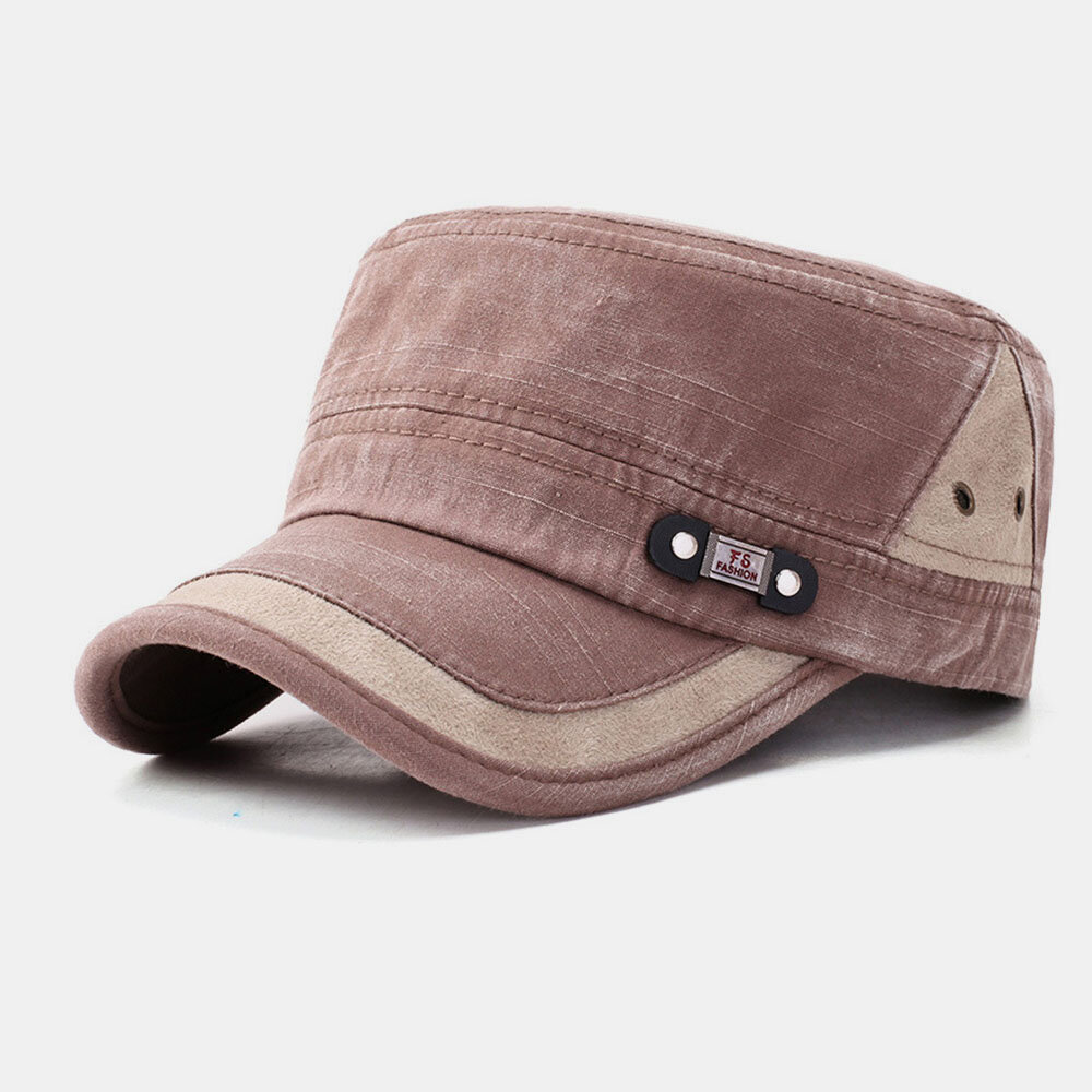 Algodón Made-old Color sólido Moda Simple Lavado Plano Sombrero militar Sombrero Para Hombre